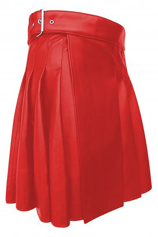 PU Leather Solid Color Buckle Decor Pleated Skirt