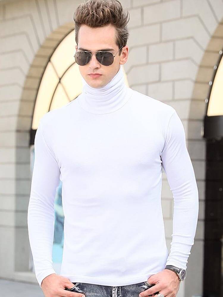 Men's Elastic Slim High Collar Solid Bottoming Shirt