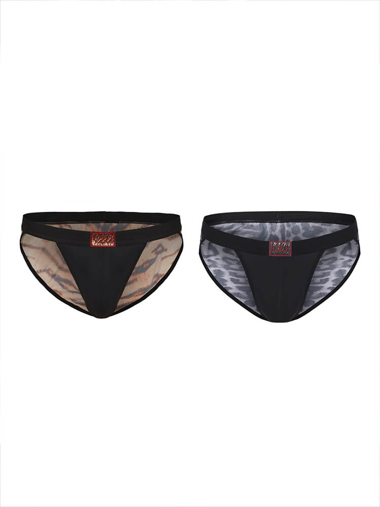 Men's Sexy High-Cut Animal Print Breathable Briefs Set