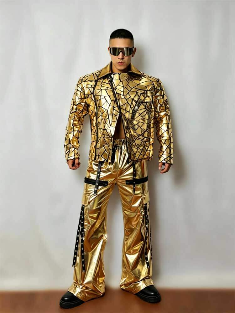 Men's Gold Mirrored Laser-Effect Performance Costume Set