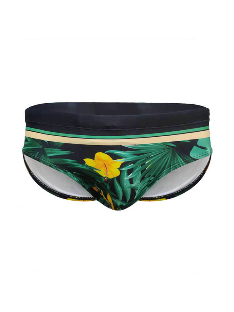 Men's Sexy Tropical Botanical Tight Print Swim Briefs
