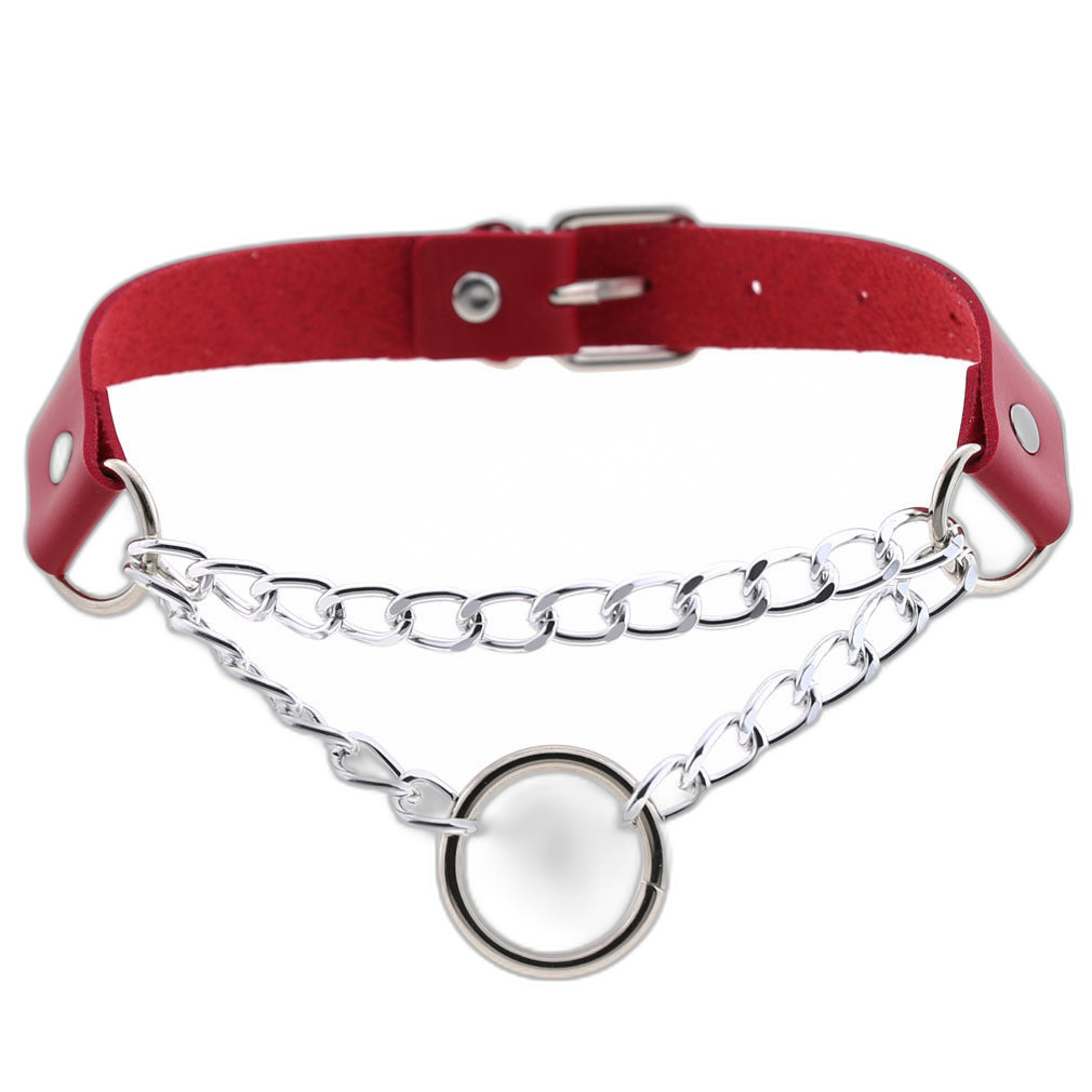 Chained O-Ring Leather Collar / Choker