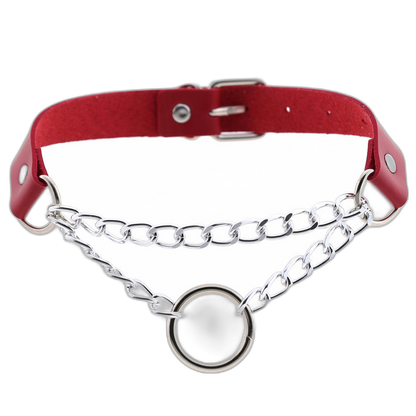 Chained O-Ring Leather Collar / Choker