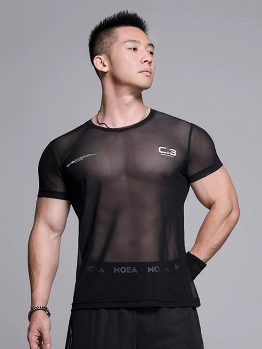 Men's Mesh See-Through Sports Fitness T-shirt