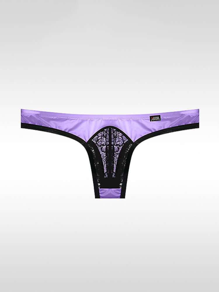  Men's Sexy Ultra-Thin Ice Silk Lace Low-Rise Thong