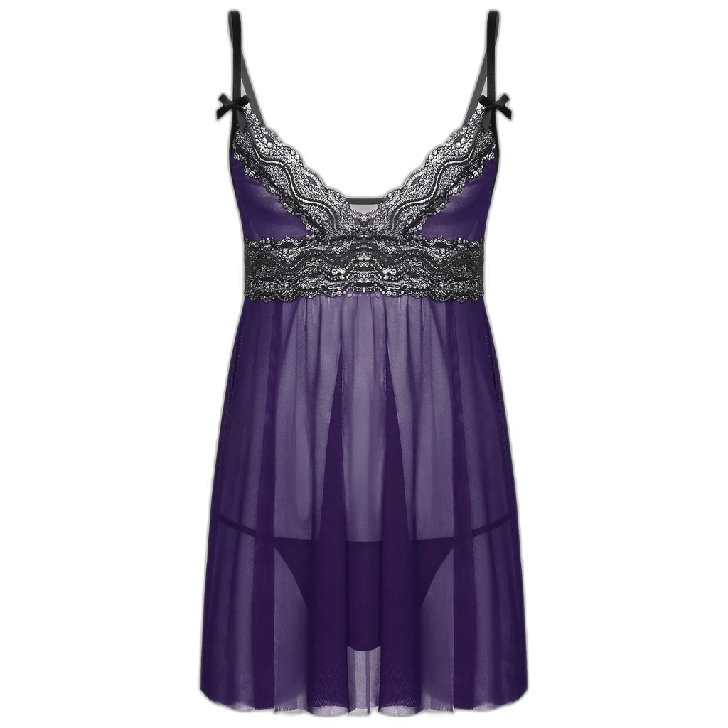 Mesh Floral Lace Sissy Mini Nightgown Set
