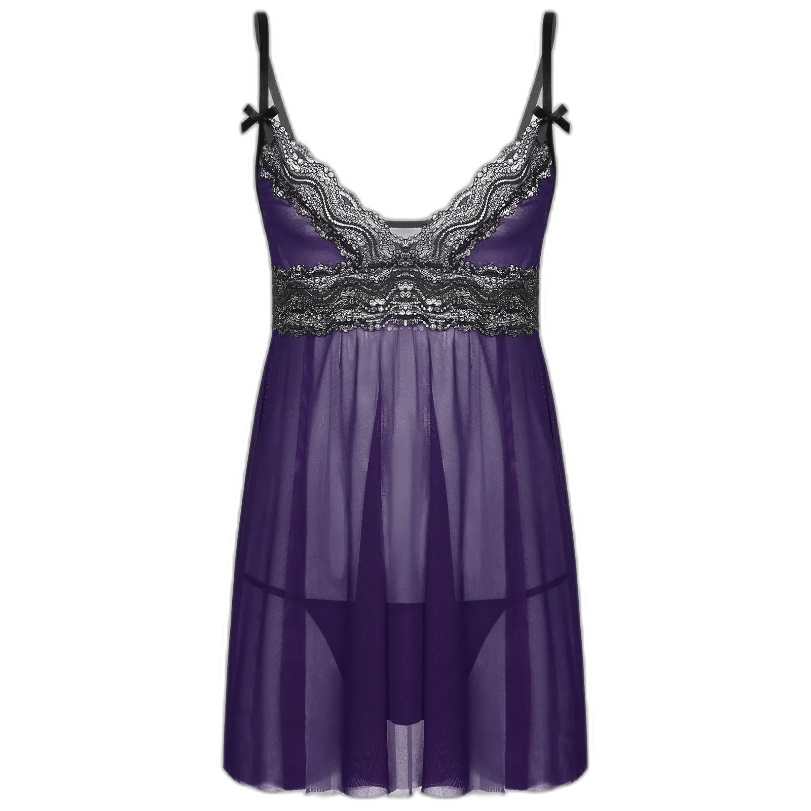 Mesh Floral Lace Sissy Mini Nightgown Set