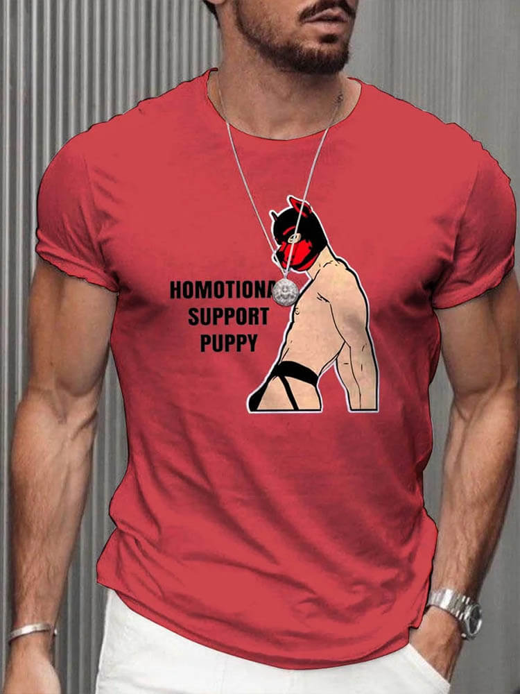 Men's LGBT Homotional Support Puppy Print T-Shirt