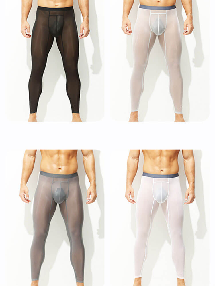 Men's Sheer Ice Silk U-Bulge Pouch Slim-Fit Pants