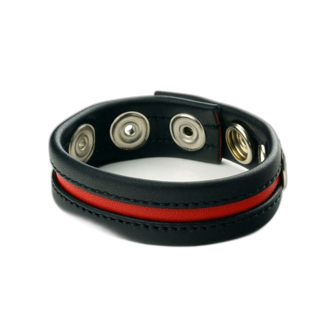 Prowler RED Leather Cock Strap Black with Red Stripe