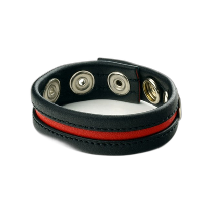 Prowler RED Leather Cock Strap Black with Red Stripe