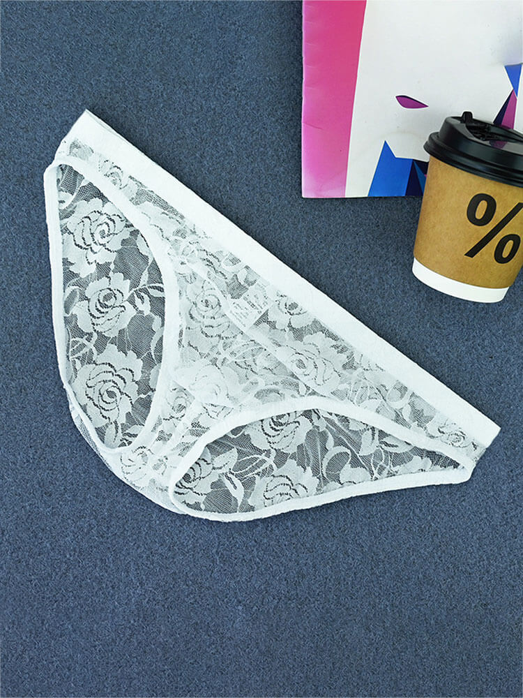 Men's Sexy Sheer Lace Low-Rise U-Pouch Briefs