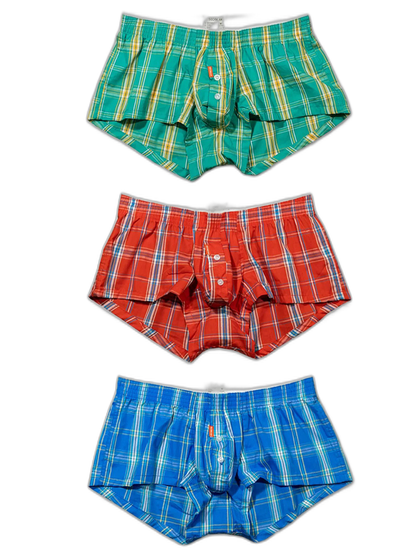 Men's Classic Plaid Cotton Trunks With Button Fly