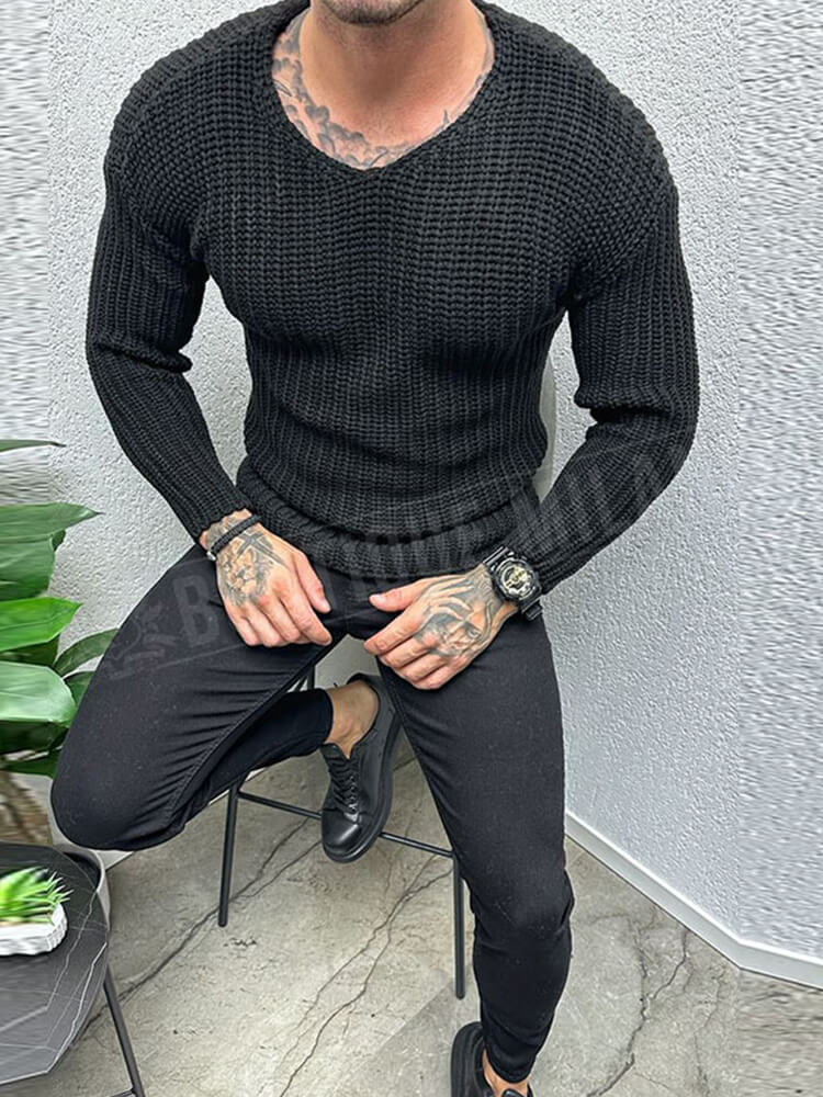 Men's Classic Round Neck Solid Color Sweater