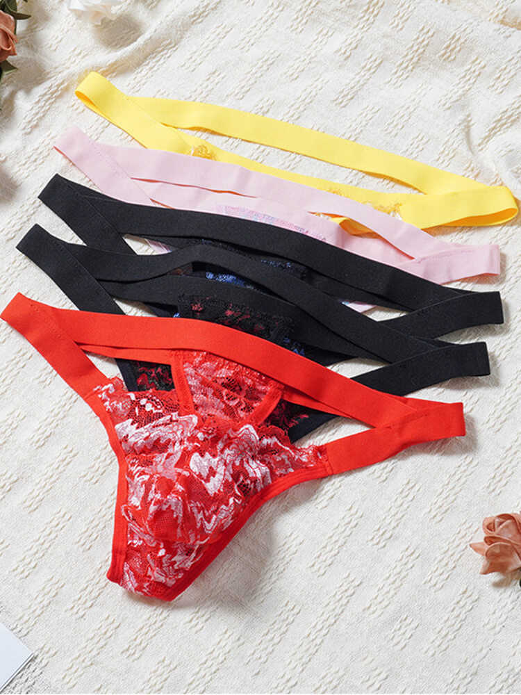 Men's Sexy Sheer Lace And Mesh Cutout Thong