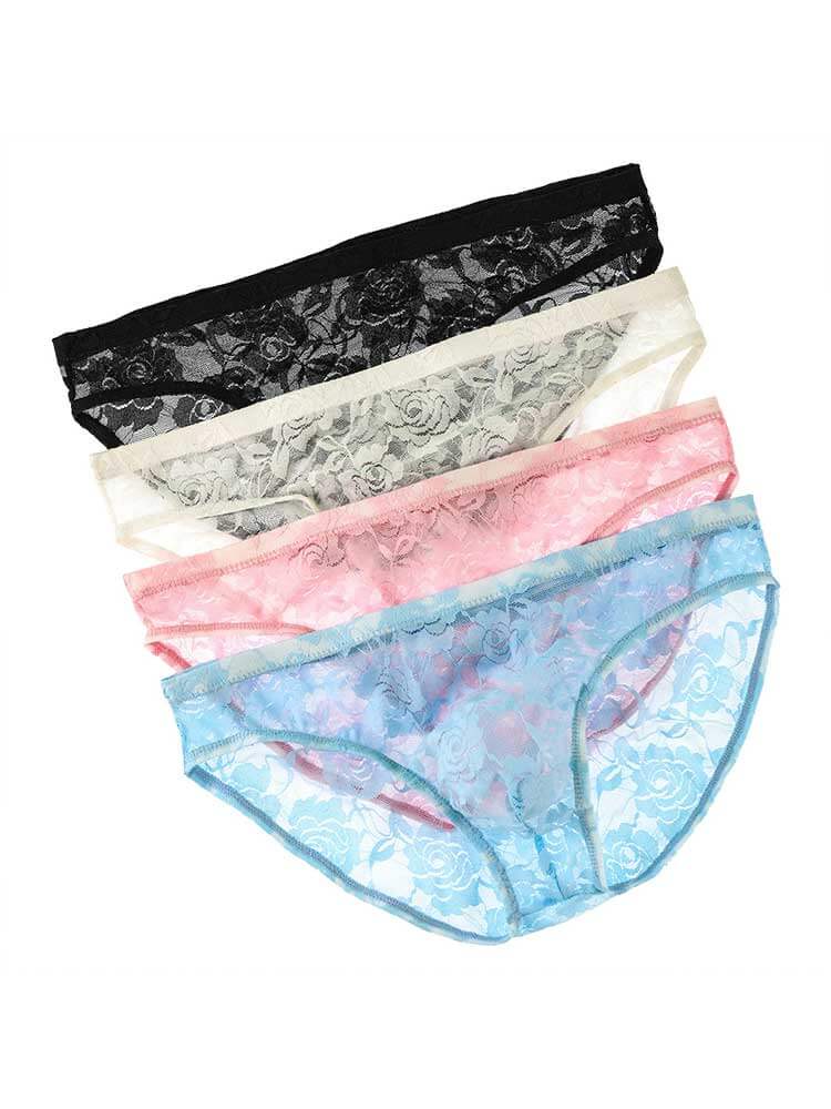 Men's Sexy Low-Rise See-Through Jacquard Lace Briefs