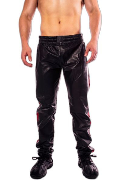 Prowler RED Leather Trackies Black/Red Stripe