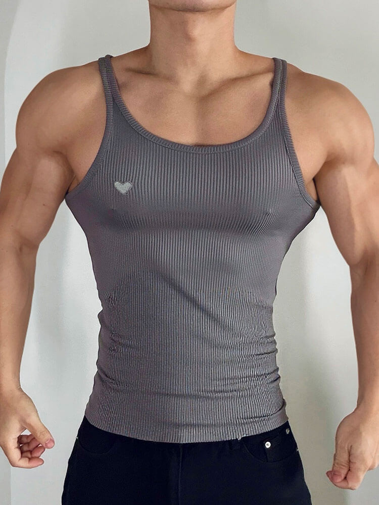 Men's Heart Embroidered Solid Color Slim Fit Vest