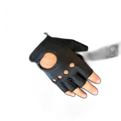 ruff GEAR Fingerless Leather Gloves Black