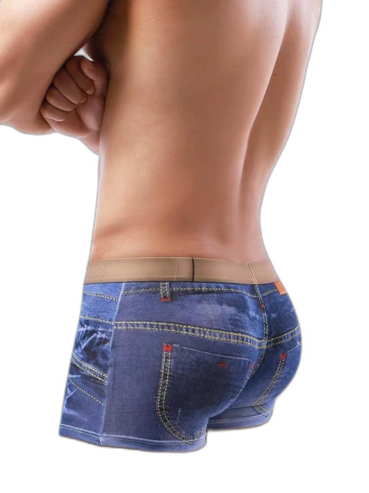 2 Pack Men's Denim Printed Cotton Boxer Briefs