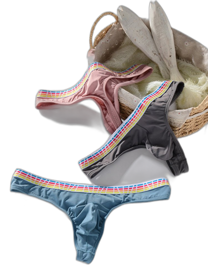 3 Pack Men's Ice Silk Middle-Rise Summer Thongs