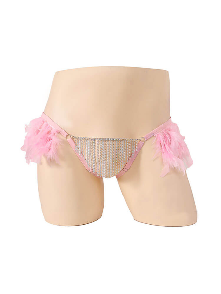 Men's Sexy Solid-Color Plush Trim Chain Thong