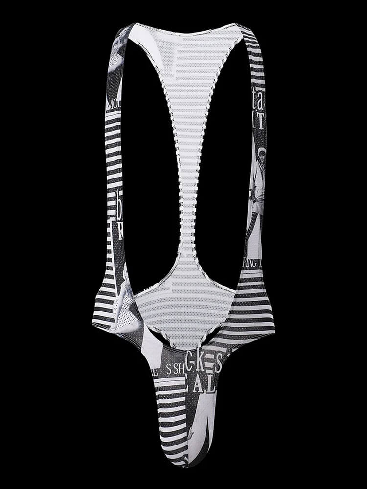 Men's Colorblock High Cut Thong Bodysuit
