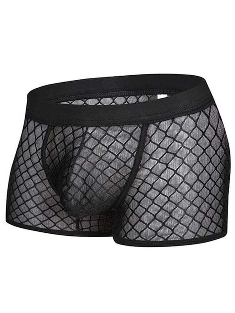 Men's Sexy Mesh Checkered See-Through Boxer Briefs