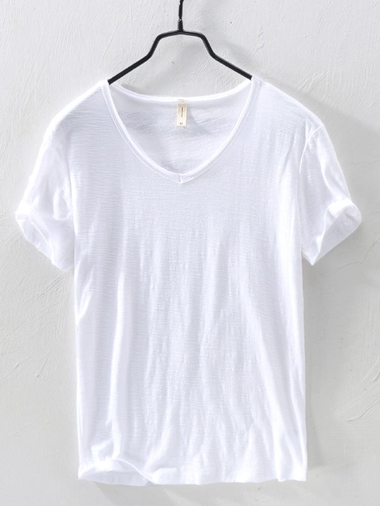 Men's Cotton Short Sleeve V-neck T-shirt