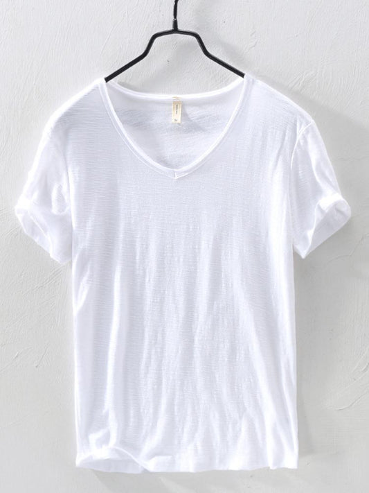 Men's Cotton Short Sleeve V-neck T-shirt