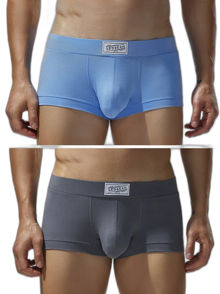 2 Pack Men's Low-Rise Solid Breathable Cotton Trunks