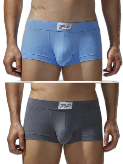 2 Pack Men's Low-Rise Solid Breathable Cotton Trunks