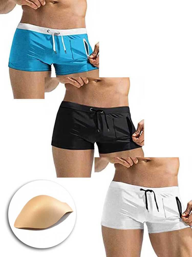 Solid Color Side Zip Swim Shorts