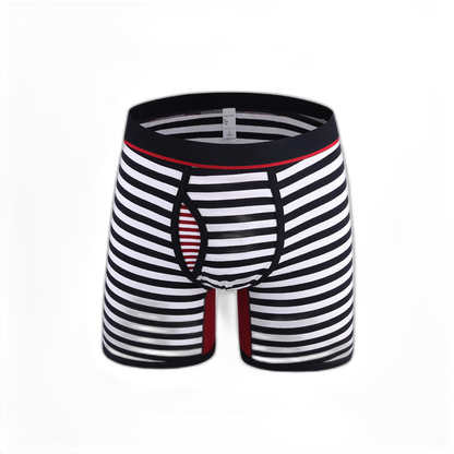 Men's Fly Front with Pouch Striped Cotton Boxer Briefs
