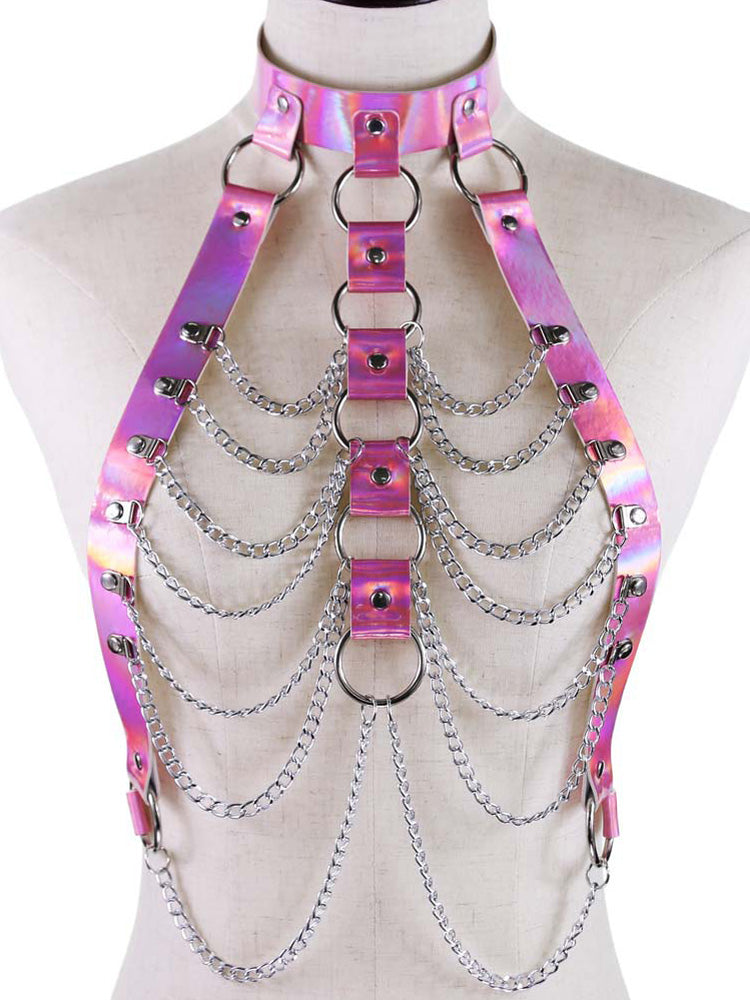 Laser Strappy Leather Metal Body Chain