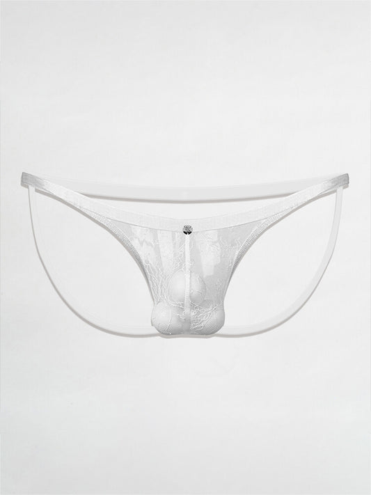 Men's Sexy Sheer Lace Low-Rise Double Thong 
