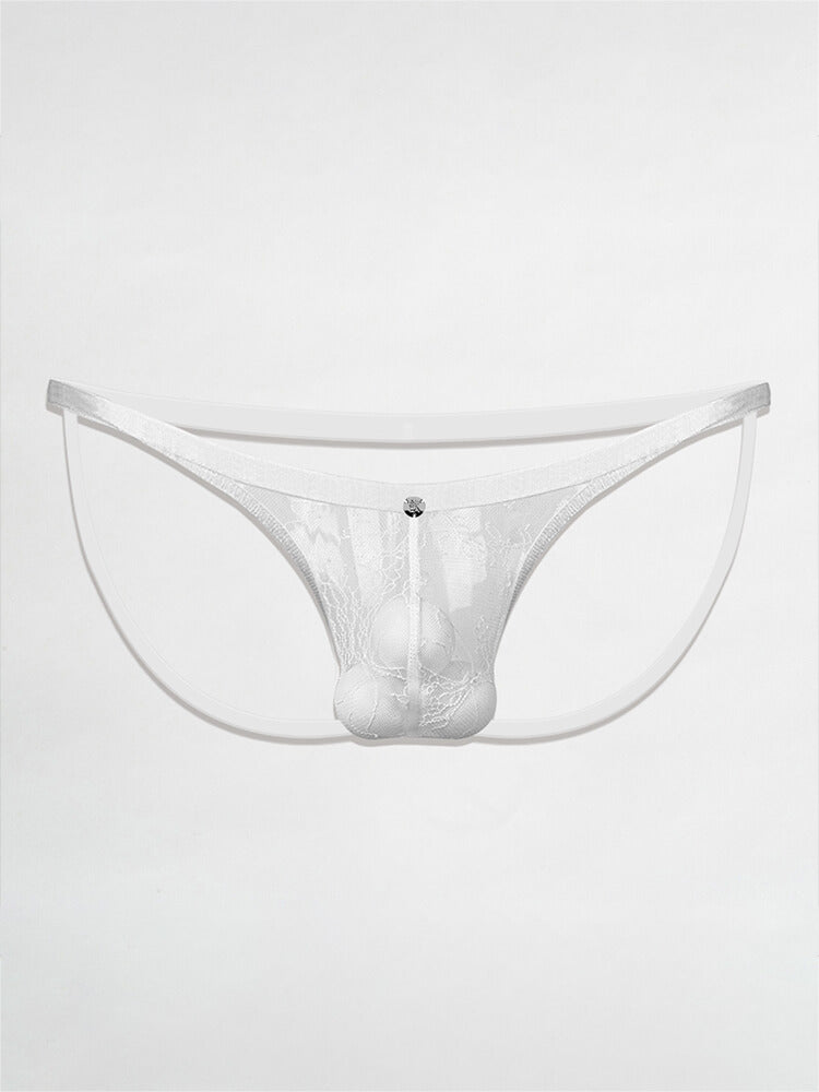 Men's Sexy Sheer Lace Low-Rise Double Thong
