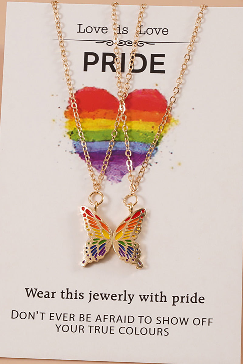 Rainbow Metal Butterfly Pendant Necklaces