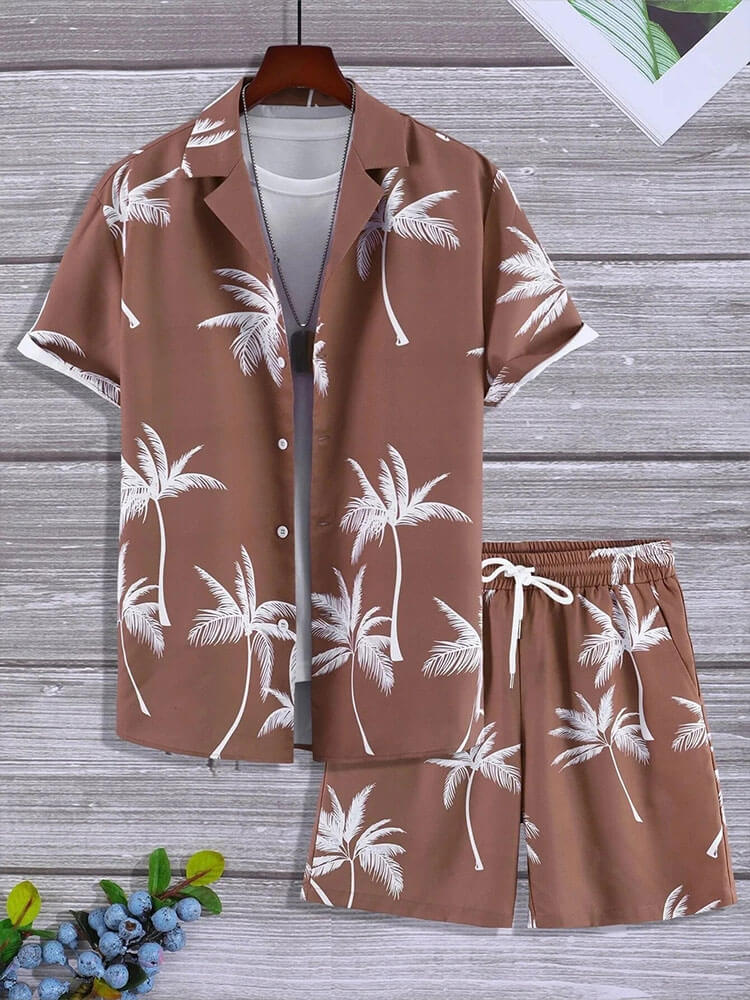Men's Coconut Tree Print Casual Hawaiian Set