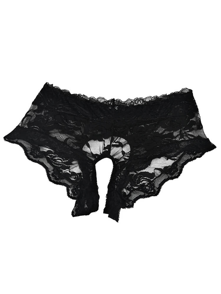 Men's Lace Transparent Open Crotch Boxer Briefs
