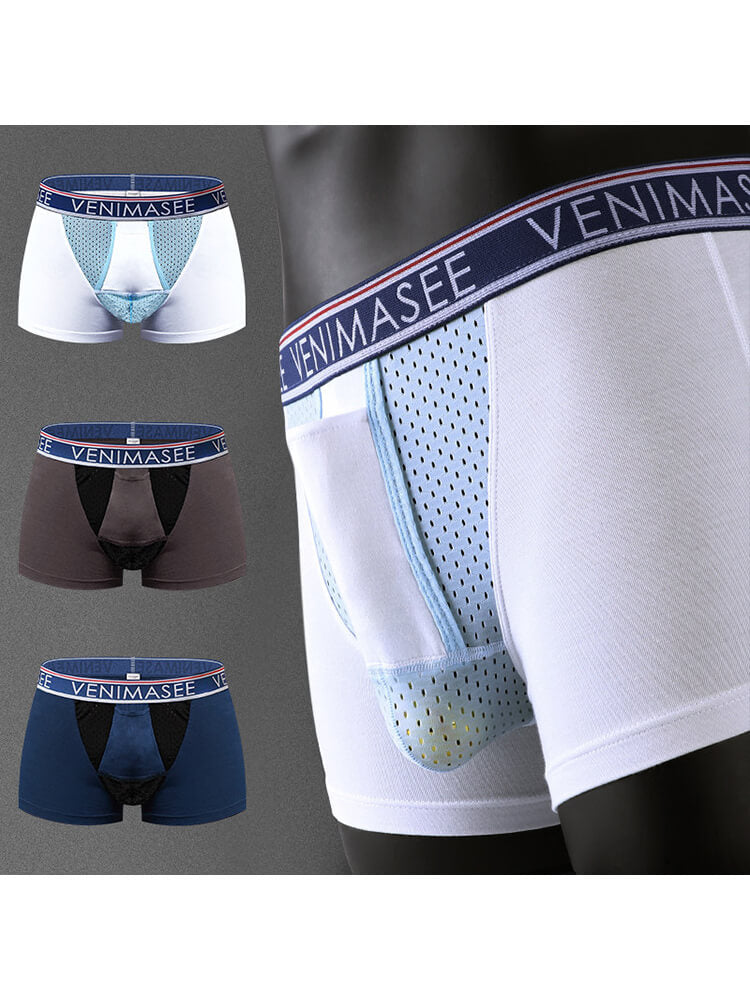 Men's Sexy Ice Silk Pouch-Separating Boxer Briefs Set