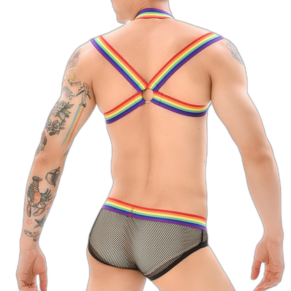 Gay Pride Mesh Harness + Underwear Outfit