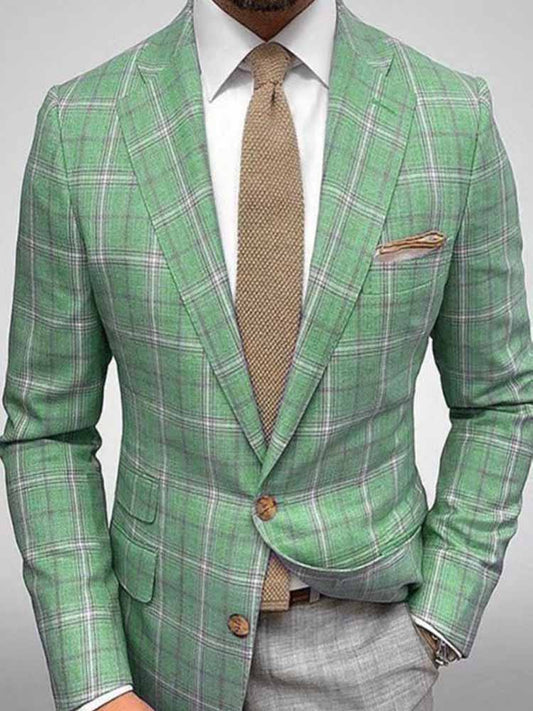 Men's Plaid Lapel Long Sleeve Blazer