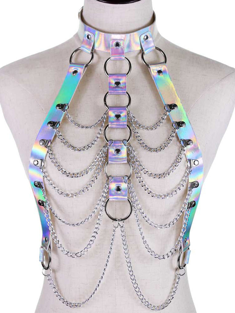 Laser Strappy Leather Metal Body Chain