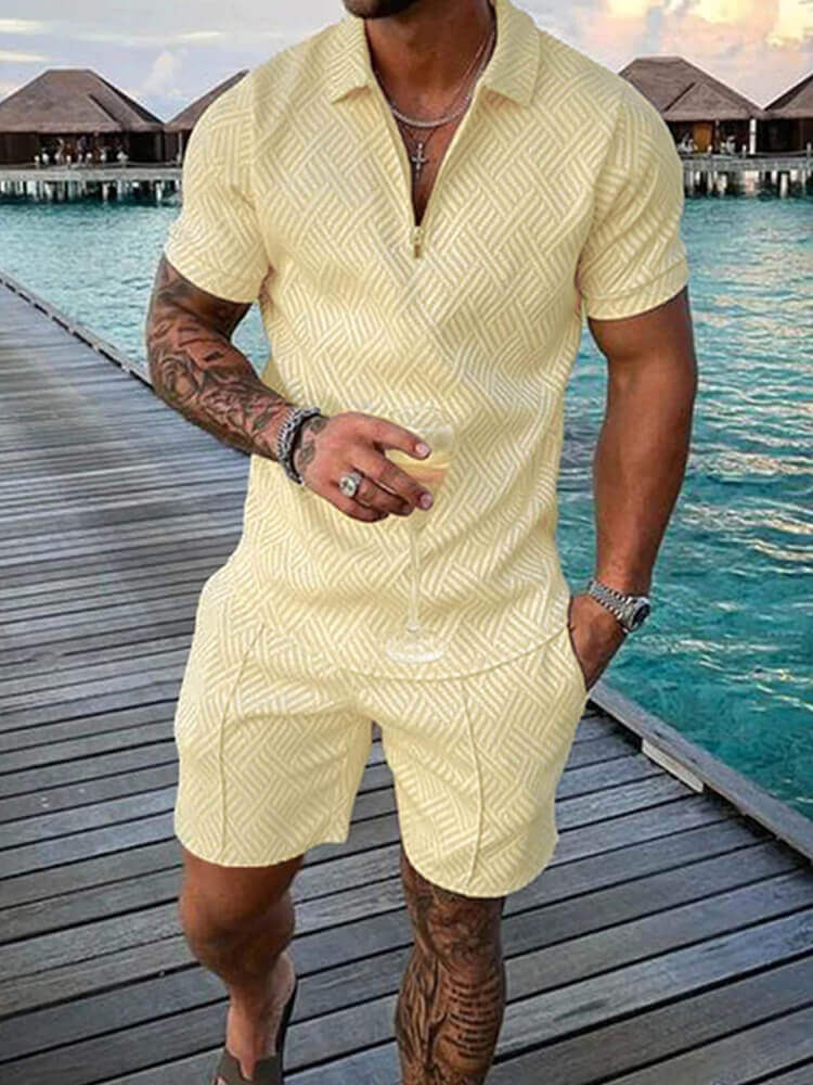 Men's Short Sleeve Polo Shirt And Shorts Set