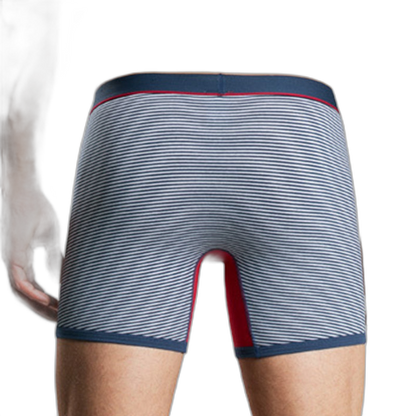 Men's Fly Front with Pouch Striped Cotton Boxer Briefs