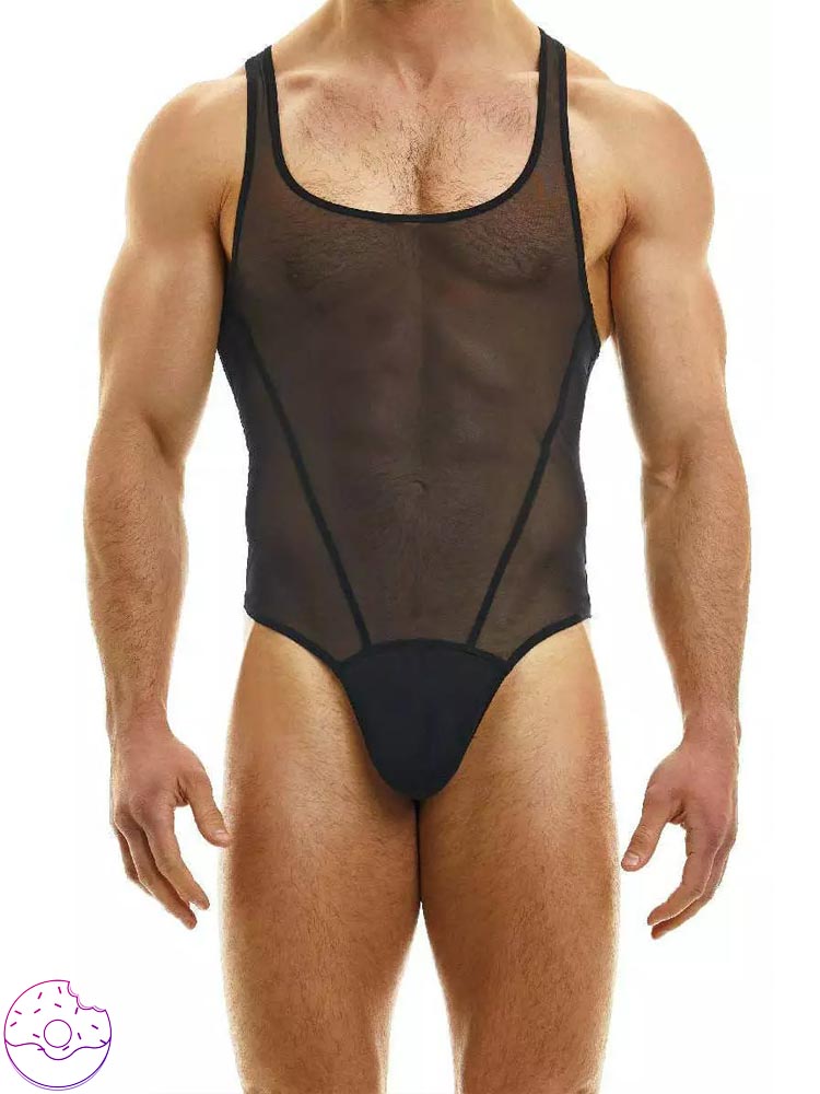 Men's Mesh Solid Color Fitness Bodysuit - Beige