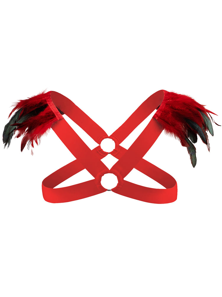 Men's Feather Decorative Sexy Tight Harness Strap