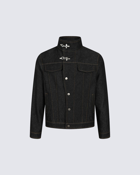 Stand Collar Buckle Denim Jacket