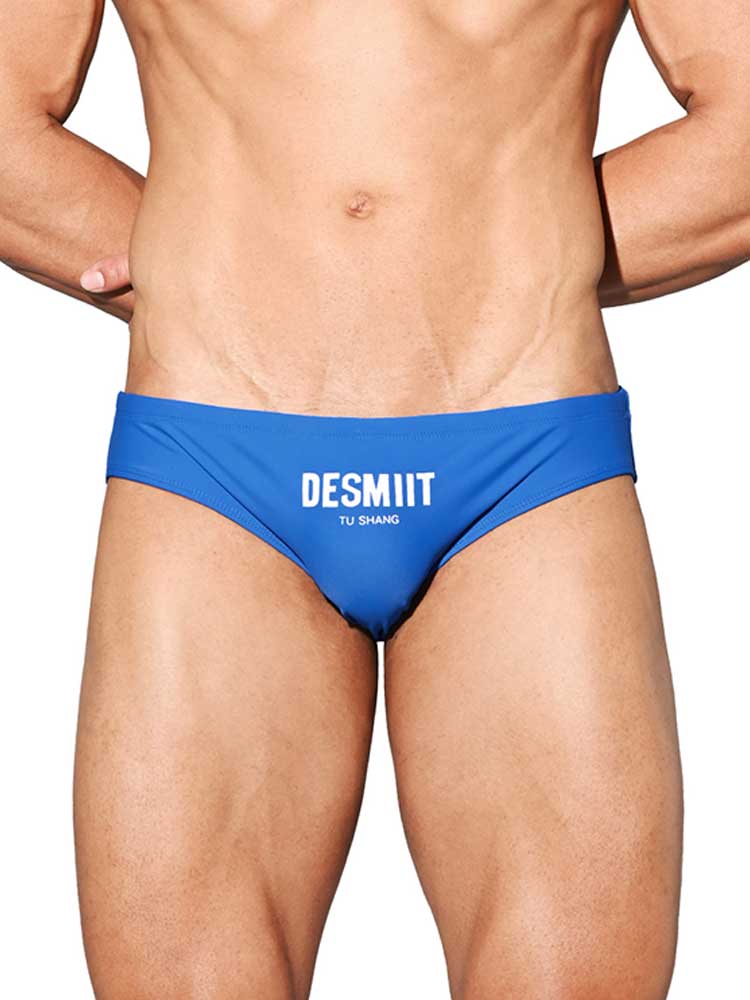 Men's Letter Print Quick-Dry Solid Swim Briefs